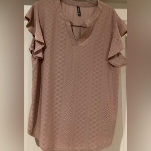 PrinStory Mauve short sleeve flutter sleeve shirt